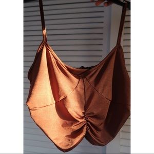 Brown silky crop top PrettyLittleThing